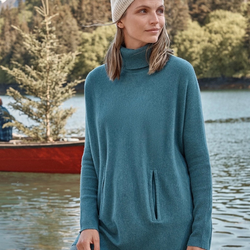 Garnet Hill Women’s Oversized Turtleneck Sweater XL Teal